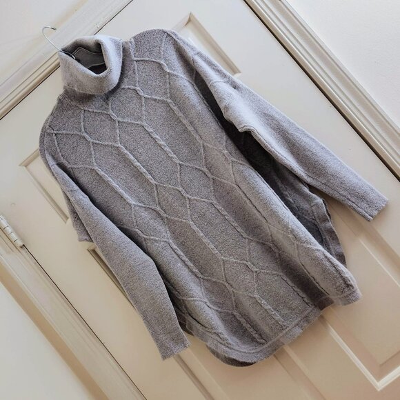 Grey Knit Long Sweater Turtleneck One Size Fits All Washable Winter - Picture 3 of 15